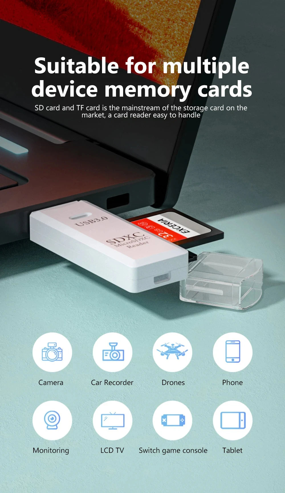 2 In 1 USB 3.0 Card Reader Micro TF SD Card Reader USB Adapter High Speed Card Reader TF Memory Card For PC Laptop Accessories