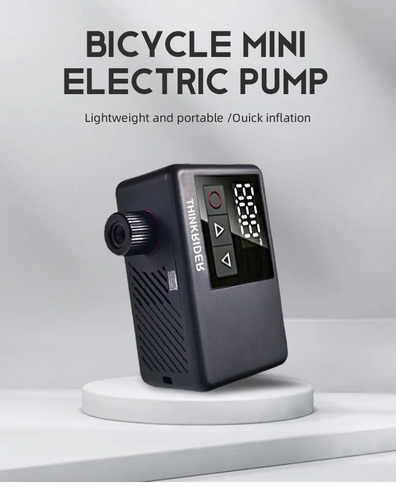ThinkRider 120 PSI Portable Pocket Bike Electric Air Pump MINI  Tire Inflator For Bicycle Digital Gauge Display
