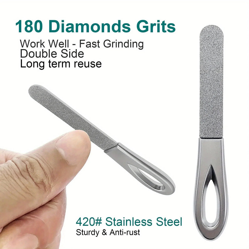 Stainless Steel Diamond Grit Nail File, Durable and Hypoallergenic, for Finger and Toe Nails, Perfect for Hard and Thick Nails