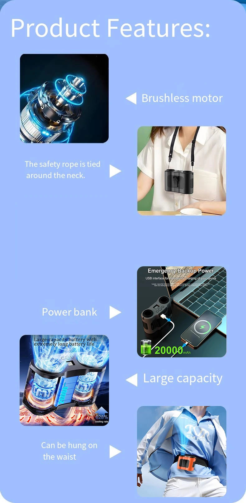 Multifunctional Outdoor Camping Fan Light Rechargeable Ceiling Fan with 3-speed Night Light and Power Bank Portable Fan