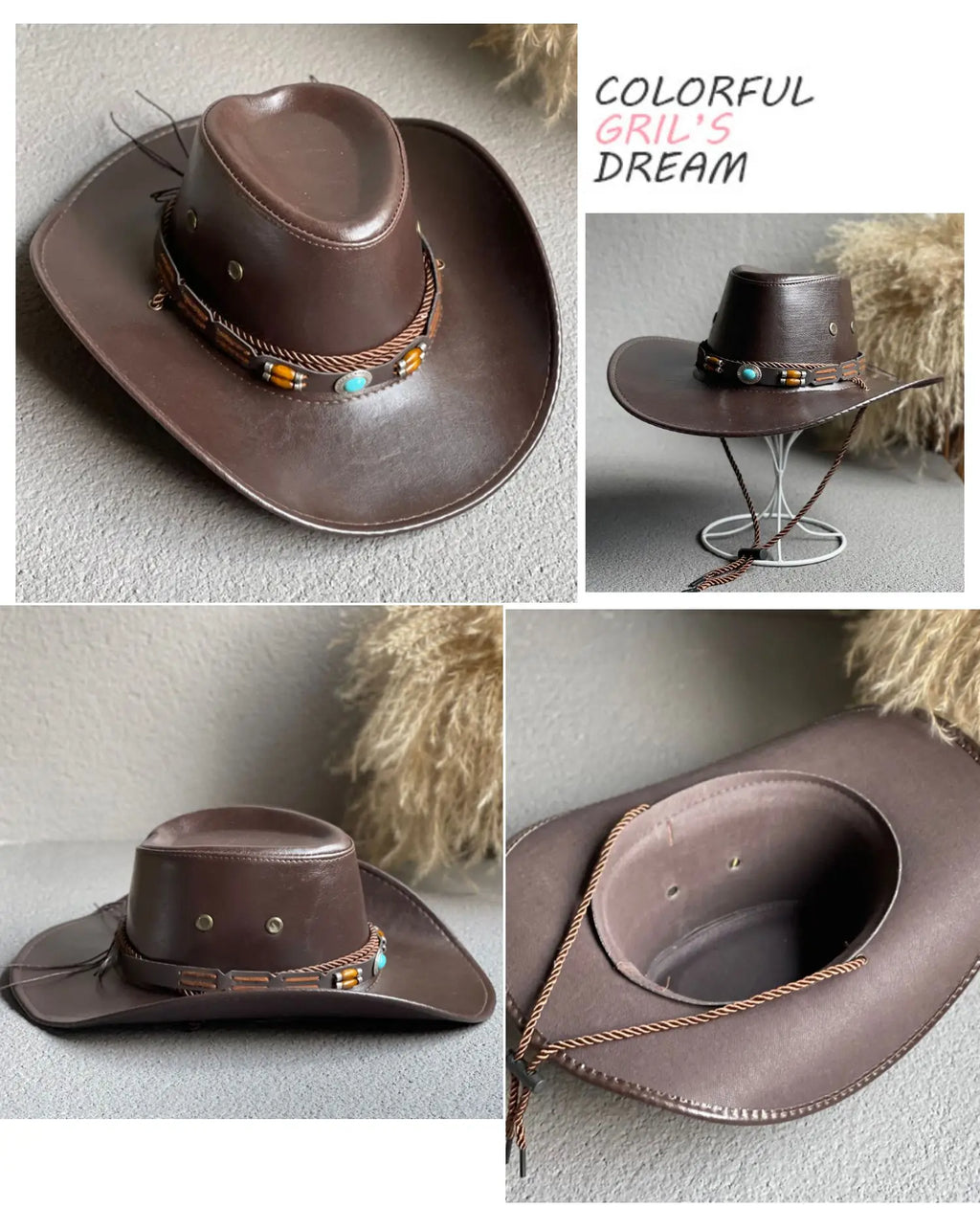 Faux Leather Western Cowboy Hats For Women Men Vintage Gentleman Dress Hats Panama Cowgirl Jazz Cap Sombrero Hombre
