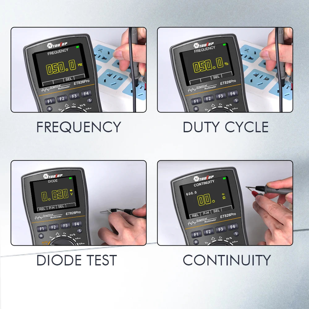 TOOLTOP ET828Pro 10MHz Handheld Digital Oscilloscope 50Msps Automatic True RMS Multimeter AC 565V High Voltage Oscilloscope