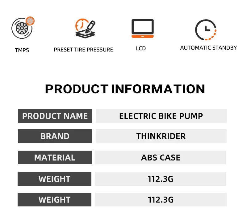 ThinkRider 120 PSI Portable Pocket Bike Electric Air Pump MINI  Tire Inflator For Bicycle Digital Gauge Display