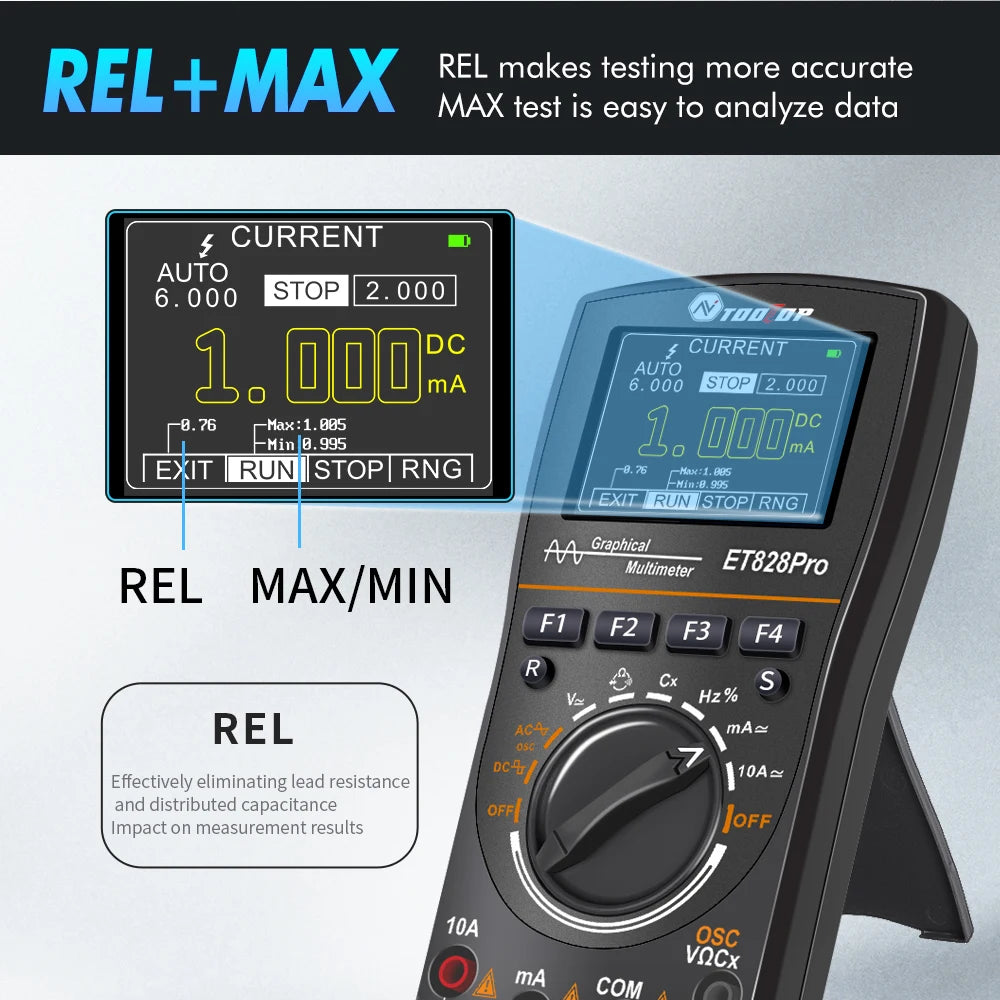 TOOLTOP ET828Pro 10MHz Handheld Digital Oscilloscope 50Msps Automatic True RMS Multimeter AC 565V High Voltage Oscilloscope