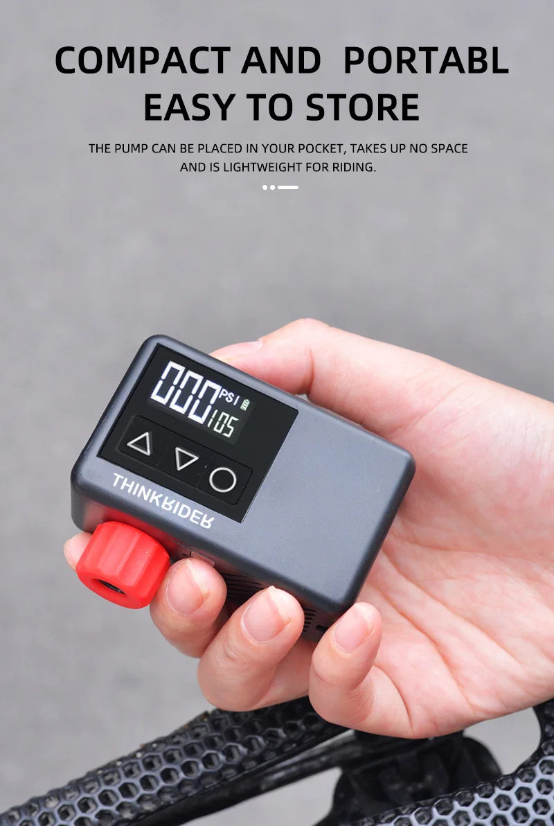 ThinkRider 120 PSI Portable Pocket Bike Electric Air Pump MINI  Tire Inflator For Bicycle Digital Gauge Display