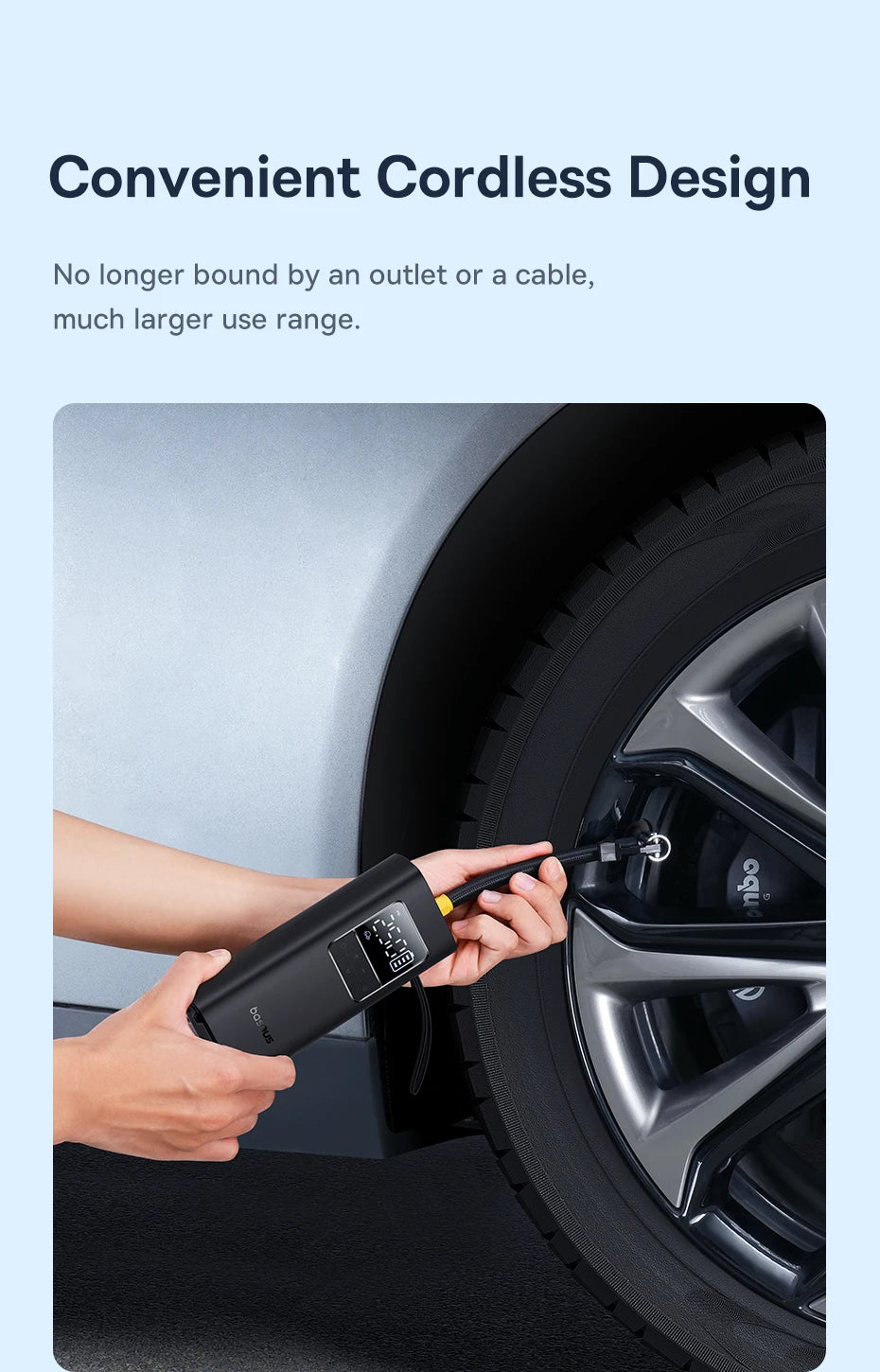 Baseus Wireless Air Pump Portable Air Compressor Smart Digital Electric Car Air Pump for Car Motorcycle Bicycle Inflator Pump