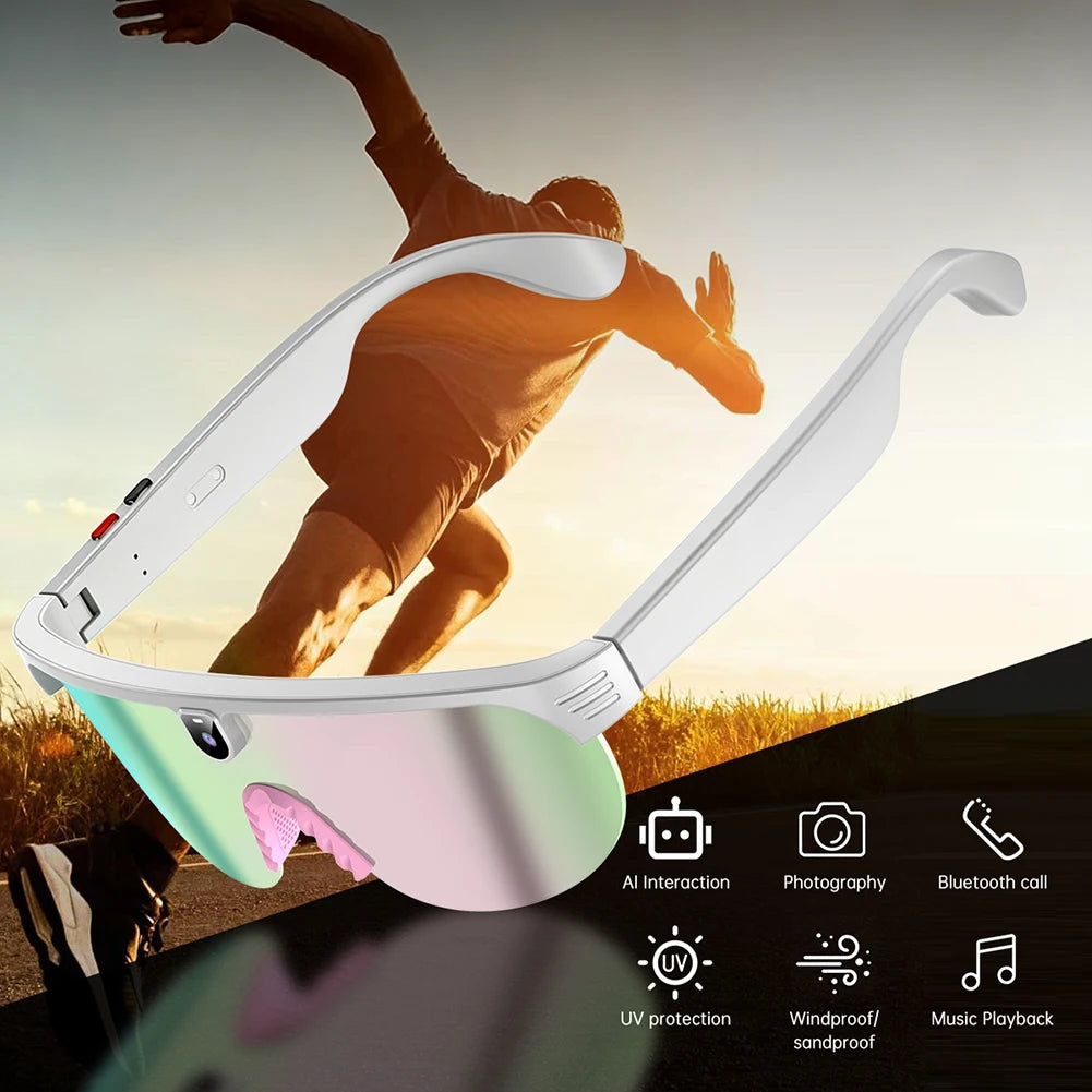 1Pc AI Smart Cycling Glasses Men 800W Camera Video with Translation Sunglasses Call Music 4K HD Color Change Sports Glasses