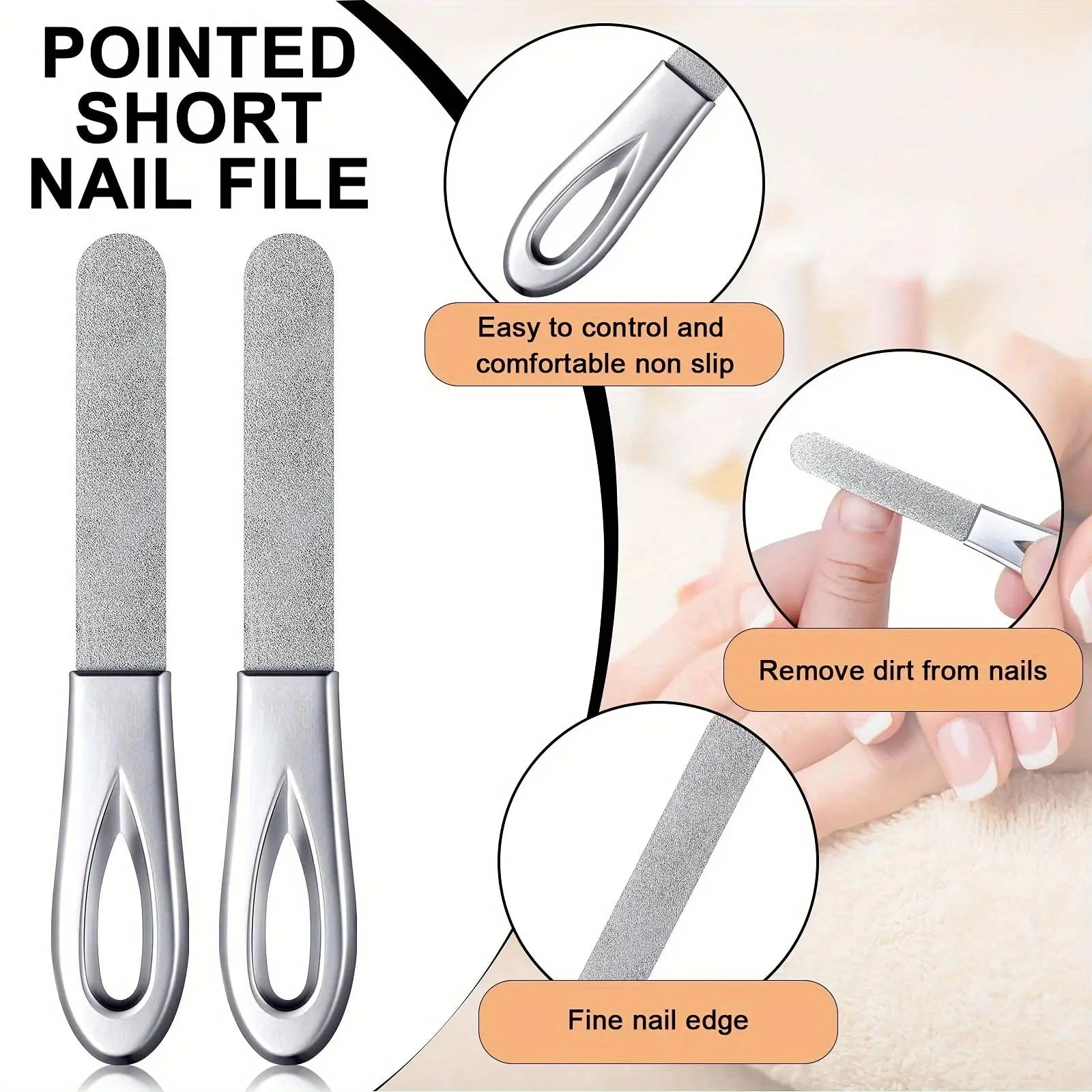 Stainless Steel Diamond Grit Nail File, Durable and Hypoallergenic, for Finger and Toe Nails, Perfect for Hard and Thick Nails