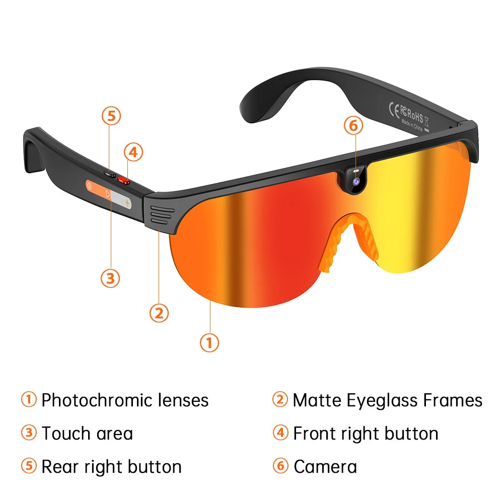 1Pc AI Smart Cycling Glasses Men 800W Camera Video with Translation Sunglasses Call Music 4K HD Color Change Sports Glasses