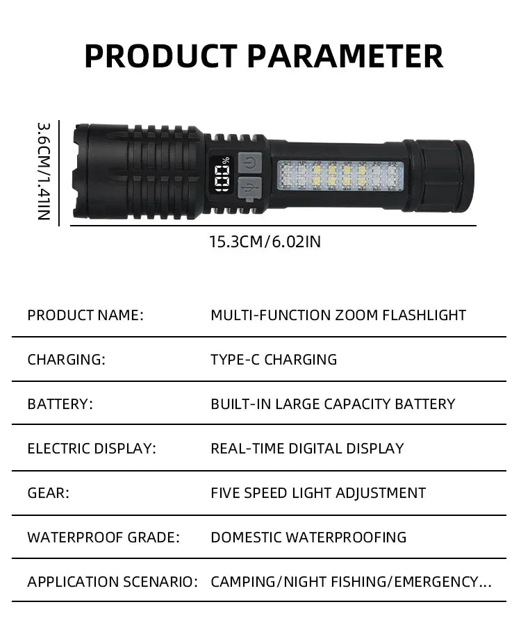 Super Bright Rechargeable LED Flashlight – Ultra Powerful Portable Torch, Outdoor Camping Lantern & Emergency Light