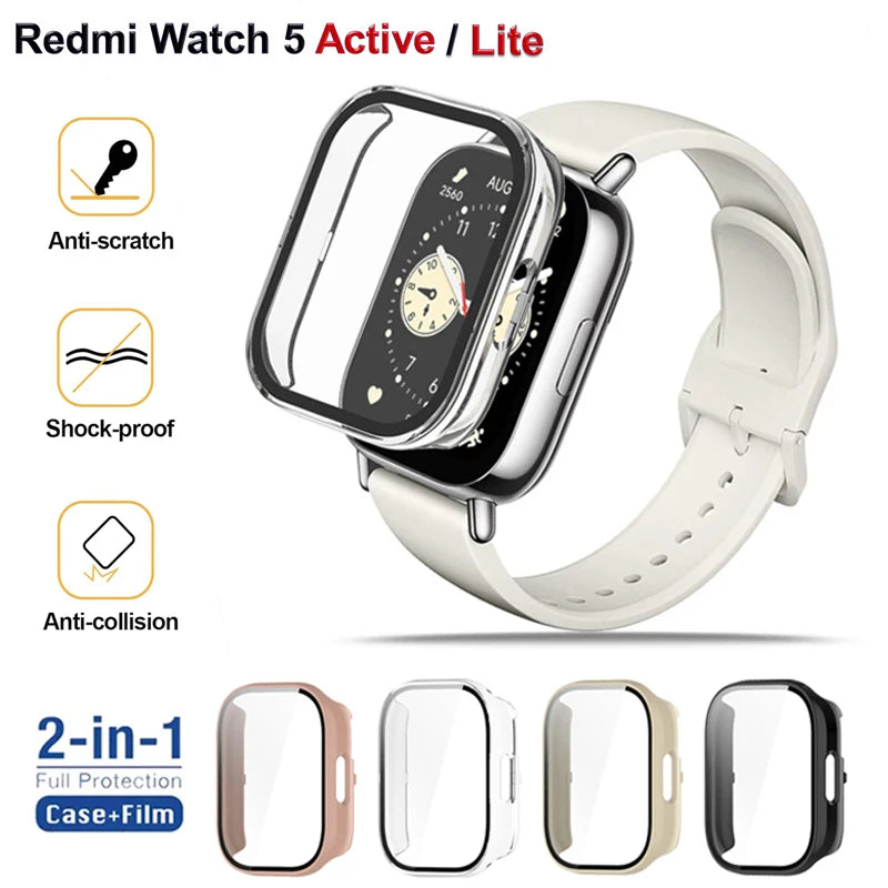 Tempered Glass+PC Case For Xiaomi Redmi Watch 5 Active/Lite Cover Soft TPU Screen Protector Watch Cases For Redmi Watch 5 Lite
