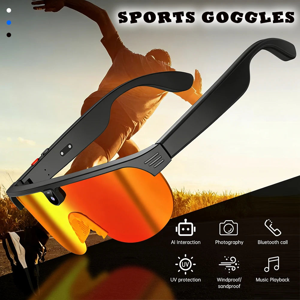 1Pc AI Smart Cycling Glasses Men 800W Camera Video with Translation Sunglasses Call Music 4K HD Color Change Sports Glasses