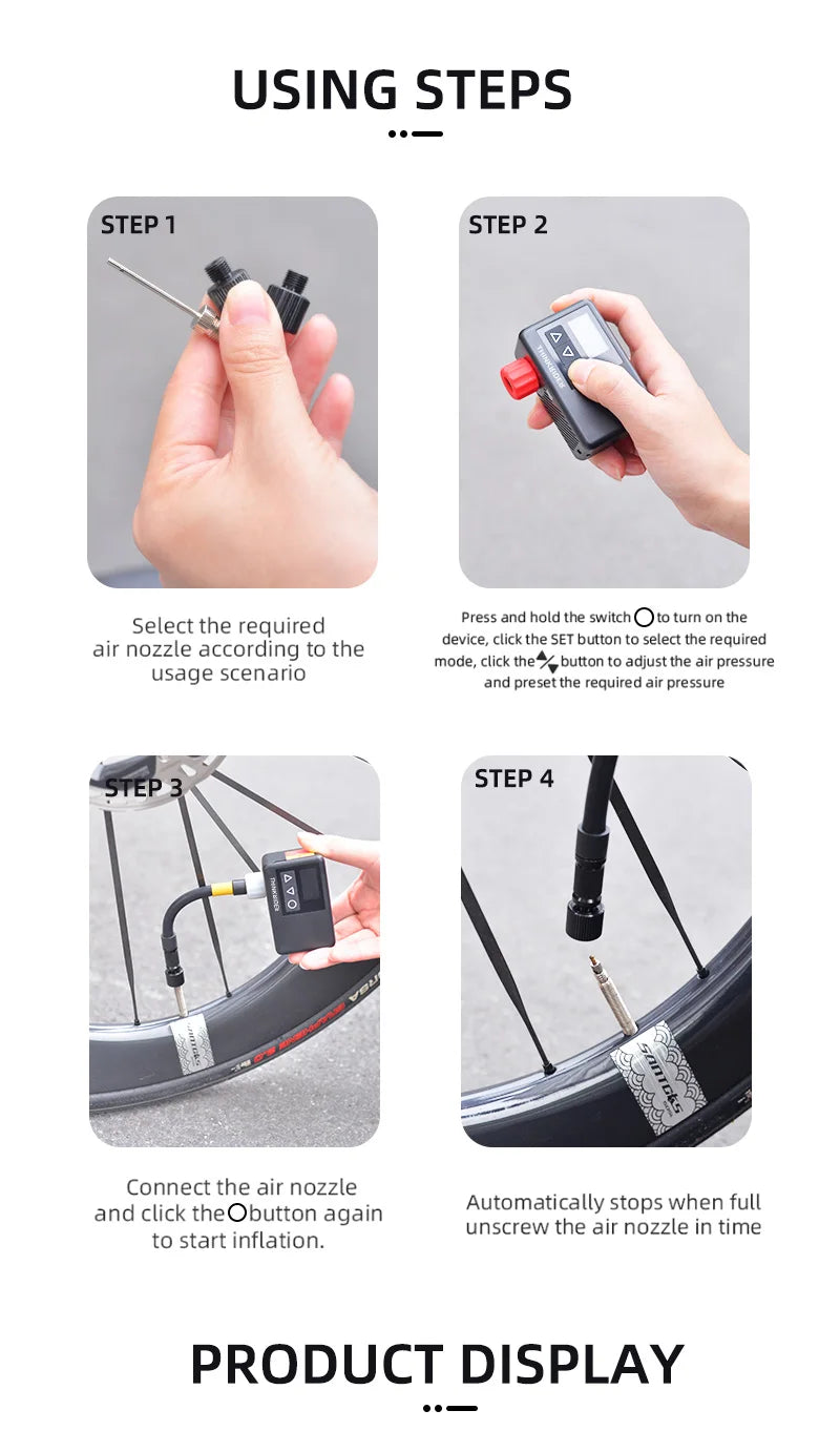 ThinkRider 120 PSI Portable Pocket Bike Electric Air Pump MINI  Tire Inflator For Bicycle Digital Gauge Display