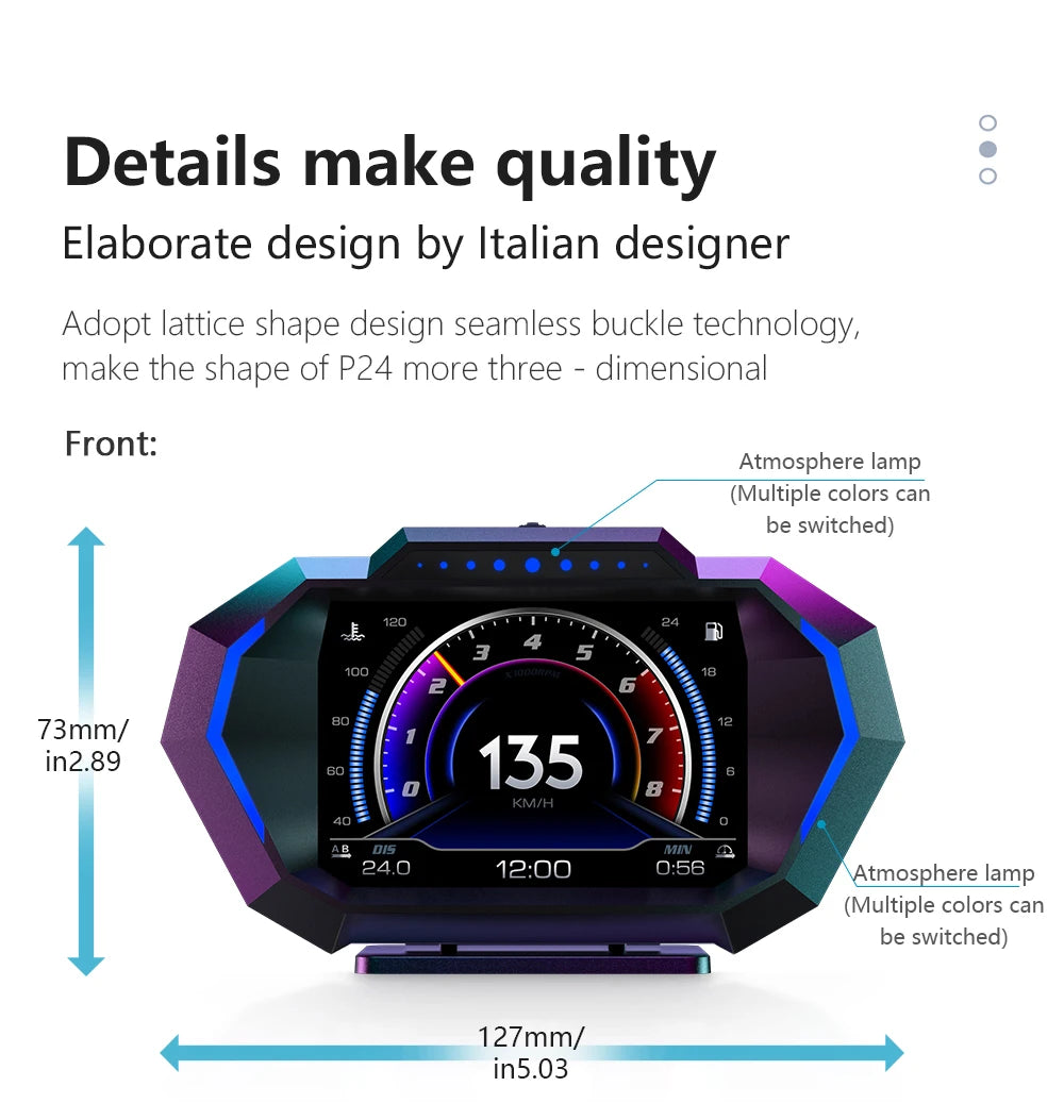 OBD2 + GPS HUD P24 OBD Head Up Display Car Digital Speedometer Fuel Consumption Water Temp Voltage Press Slope Meter With Alarm