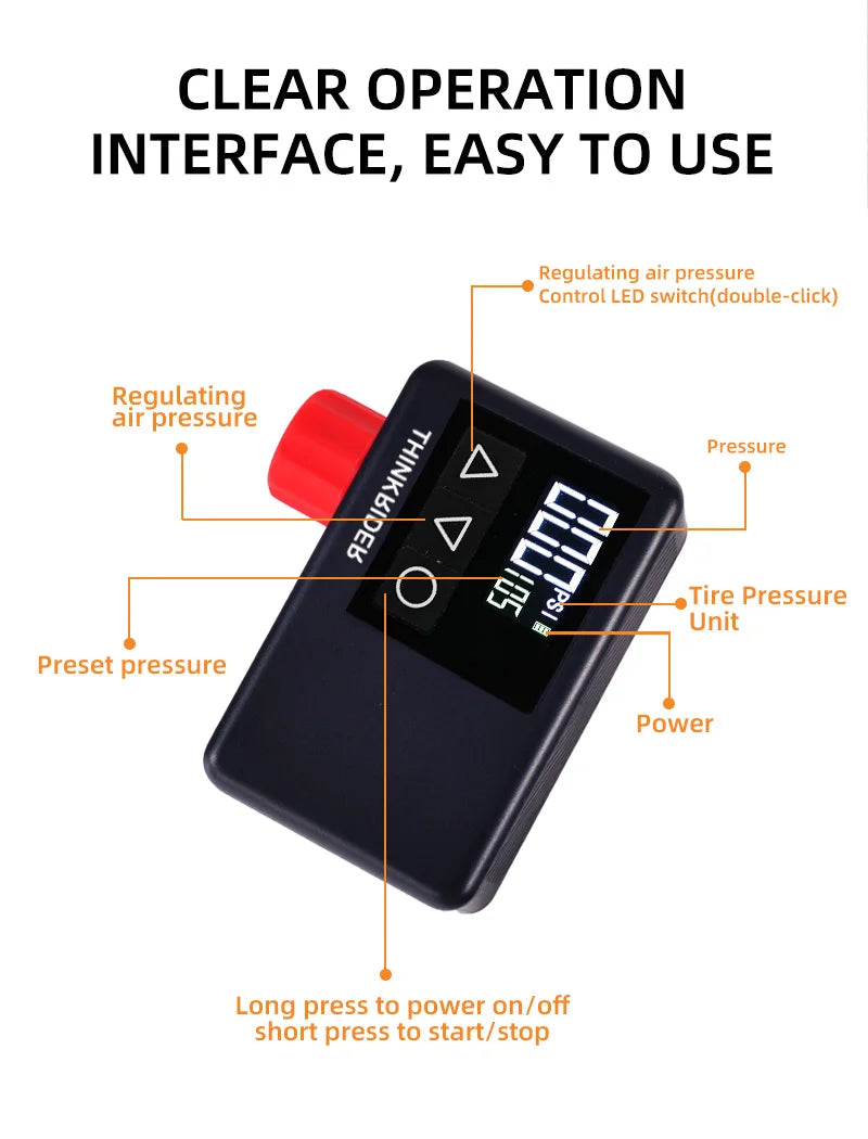 ThinkRider 120 PSI Portable Pocket Bike Electric Air Pump MINI  Tire Inflator For Bicycle Digital Gauge Display