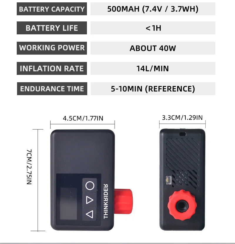 ThinkRider 120 PSI Portable Pocket Bike Electric Air Pump MINI  Tire Inflator For Bicycle Digital Gauge Display