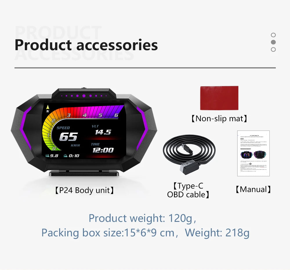 OBD2 + GPS HUD P24 OBD Head Up Display Car Digital Speedometer Fuel Consumption Water Temp Voltage Press Slope Meter With Alarm