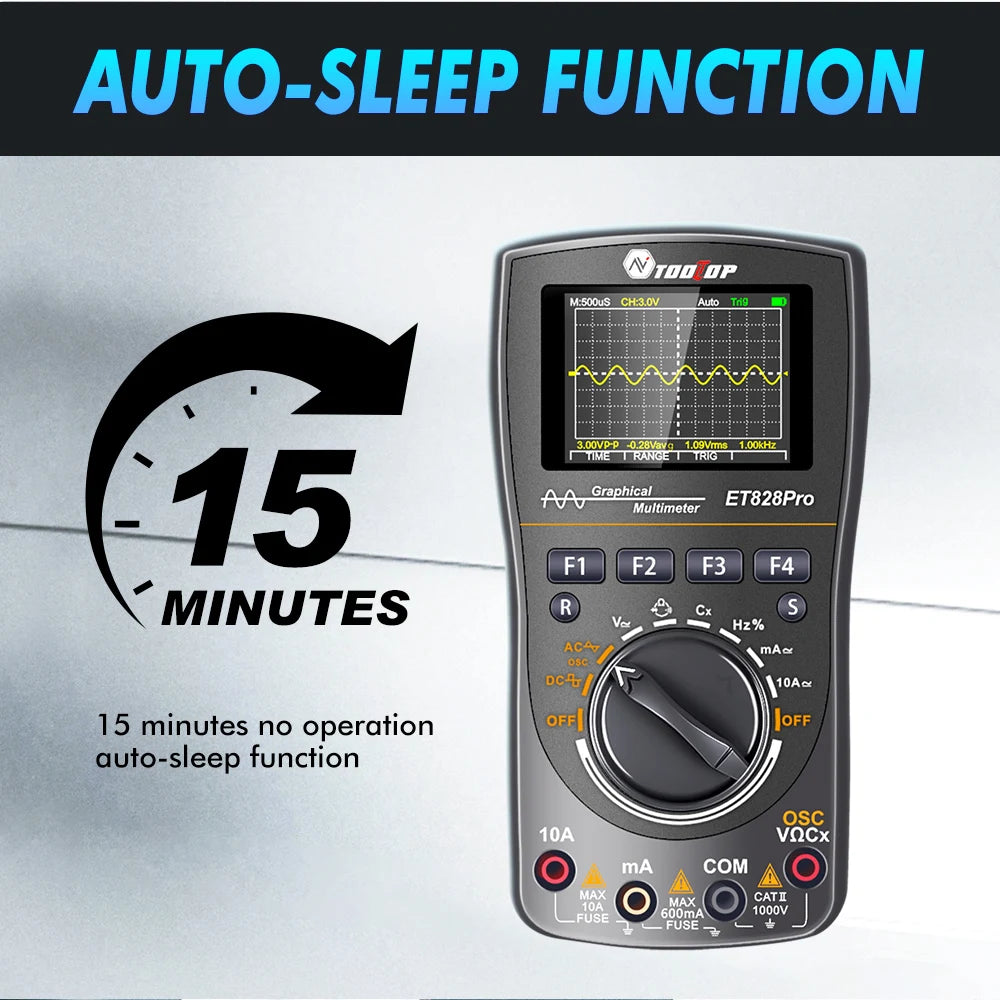 TOOLTOP ET828Pro 10MHz Handheld Digital Oscilloscope 50Msps Automatic True RMS Multimeter AC 565V High Voltage Oscilloscope